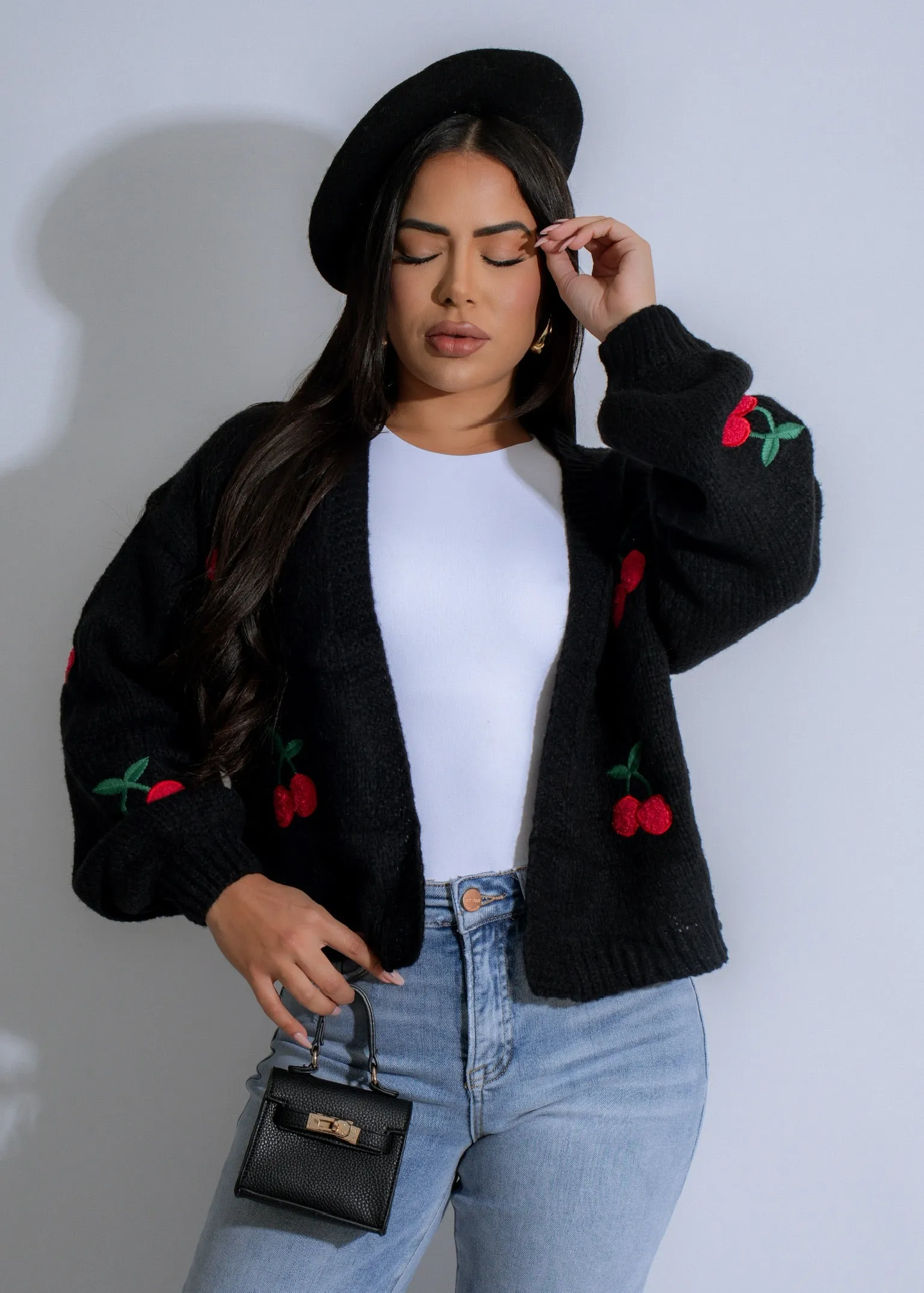 Cherry Delight Knit Sweater Black