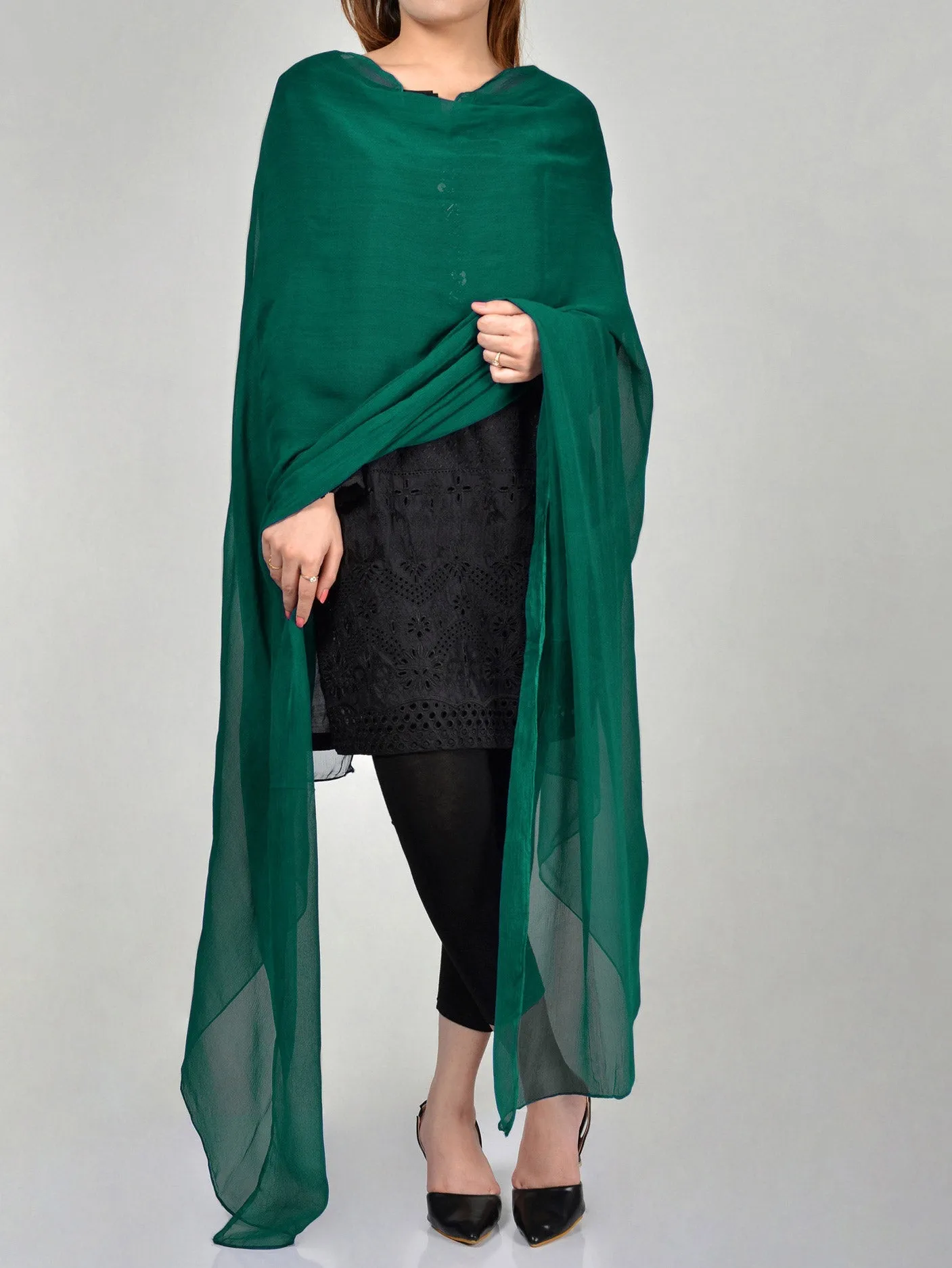 Chiffon Dupatta - Dark Green