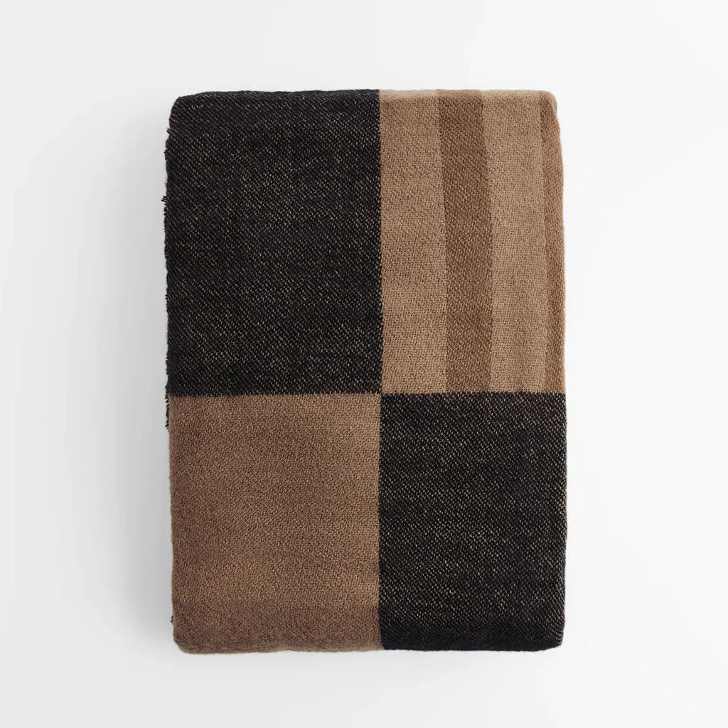 Classic Contrast Striped Frayed Oversized Blanket Scarf - Coffee