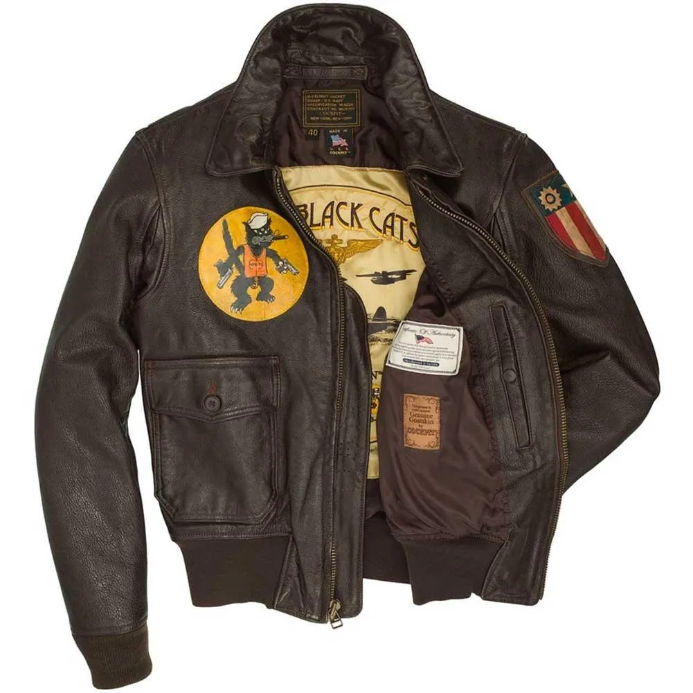 Cockpit USA Mens USN Black Eagle Flight Jacket