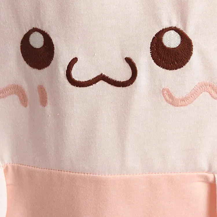 Colorblock Cute Bunny Print Hooded T-Shirt Strawberry Pleated Skirt