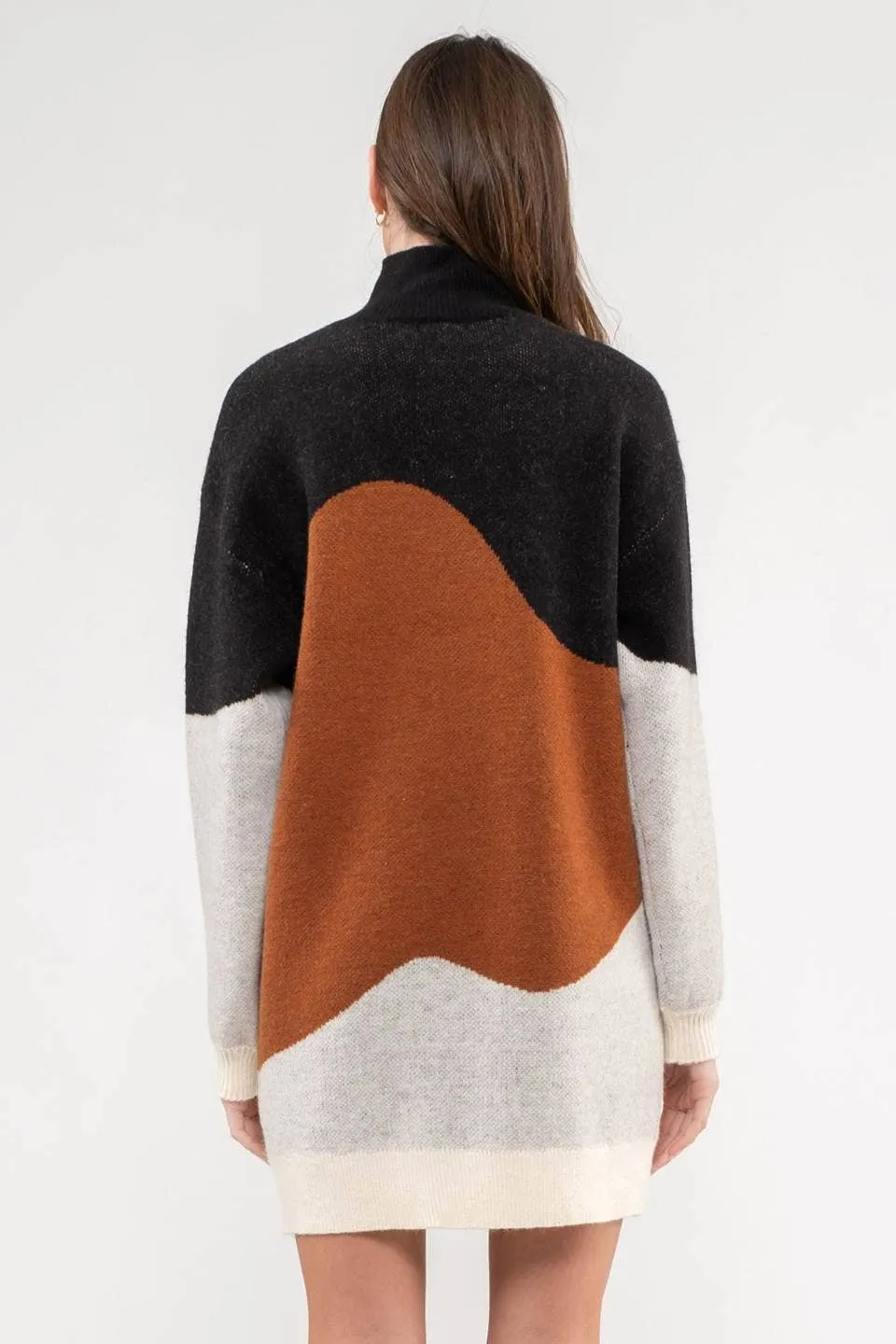 COLORBLOCK MOCK NECK KNIT SWEATER DRESS