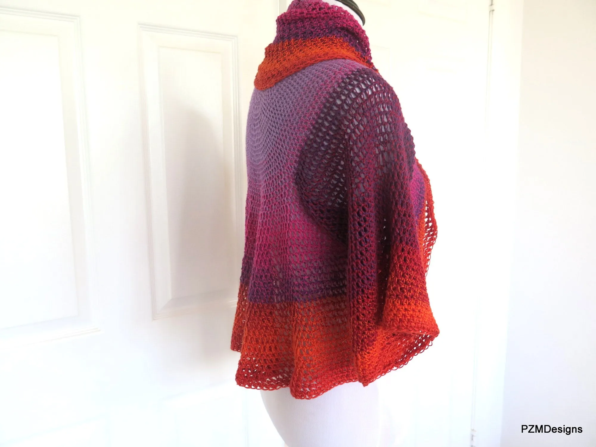 Colorful Crochet Circle Shrug, Rainbow Colored Lightweight Sweater