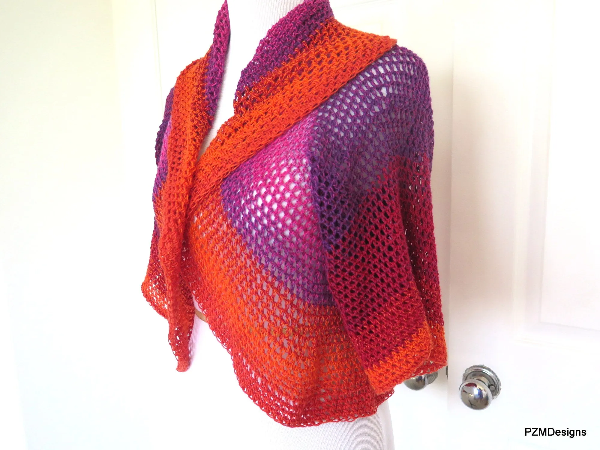 Colorful Crochet Circle Shrug, Rainbow Colored Lightweight Sweater