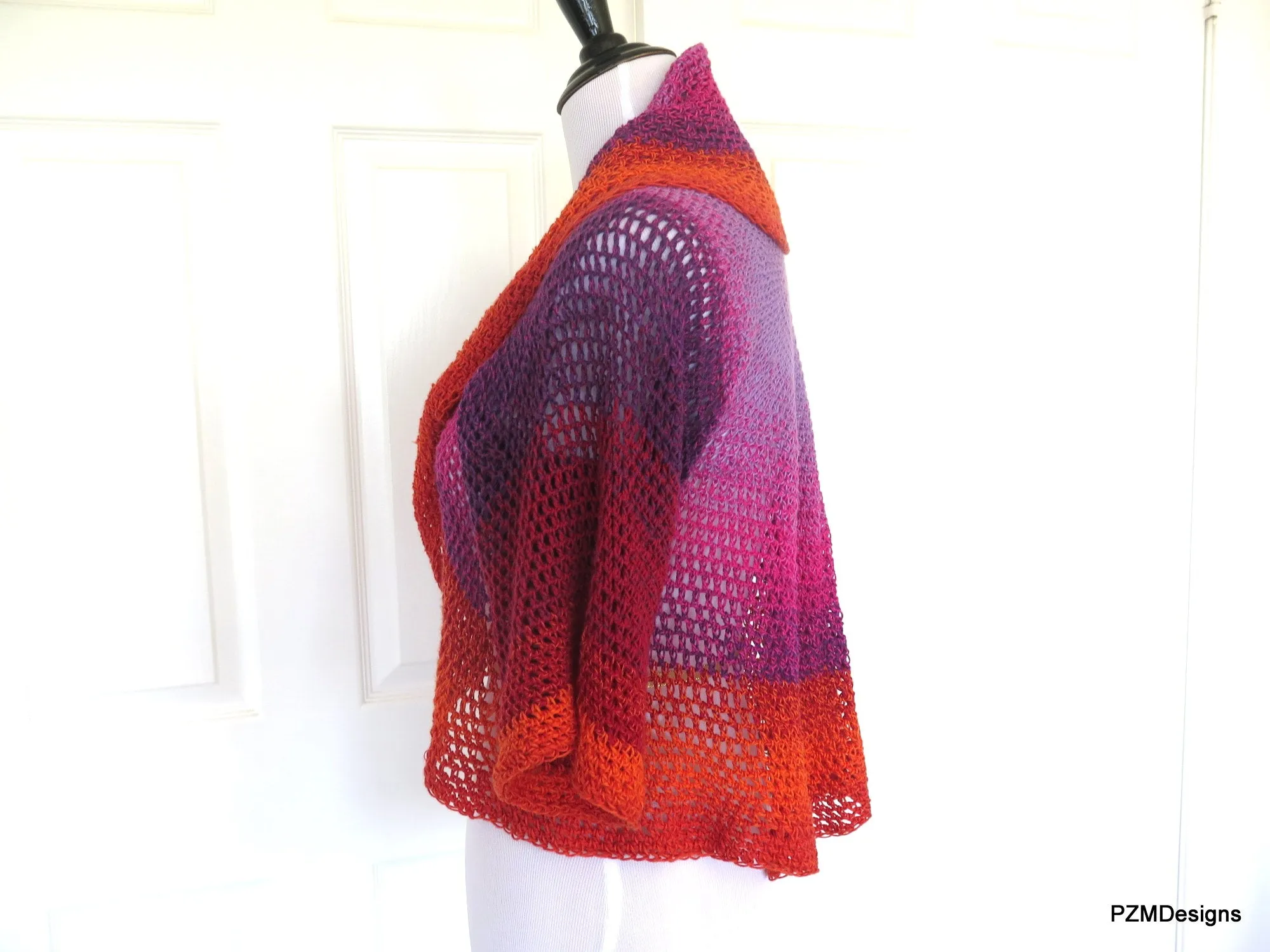 Colorful Crochet Circle Shrug, Rainbow Colored Lightweight Sweater