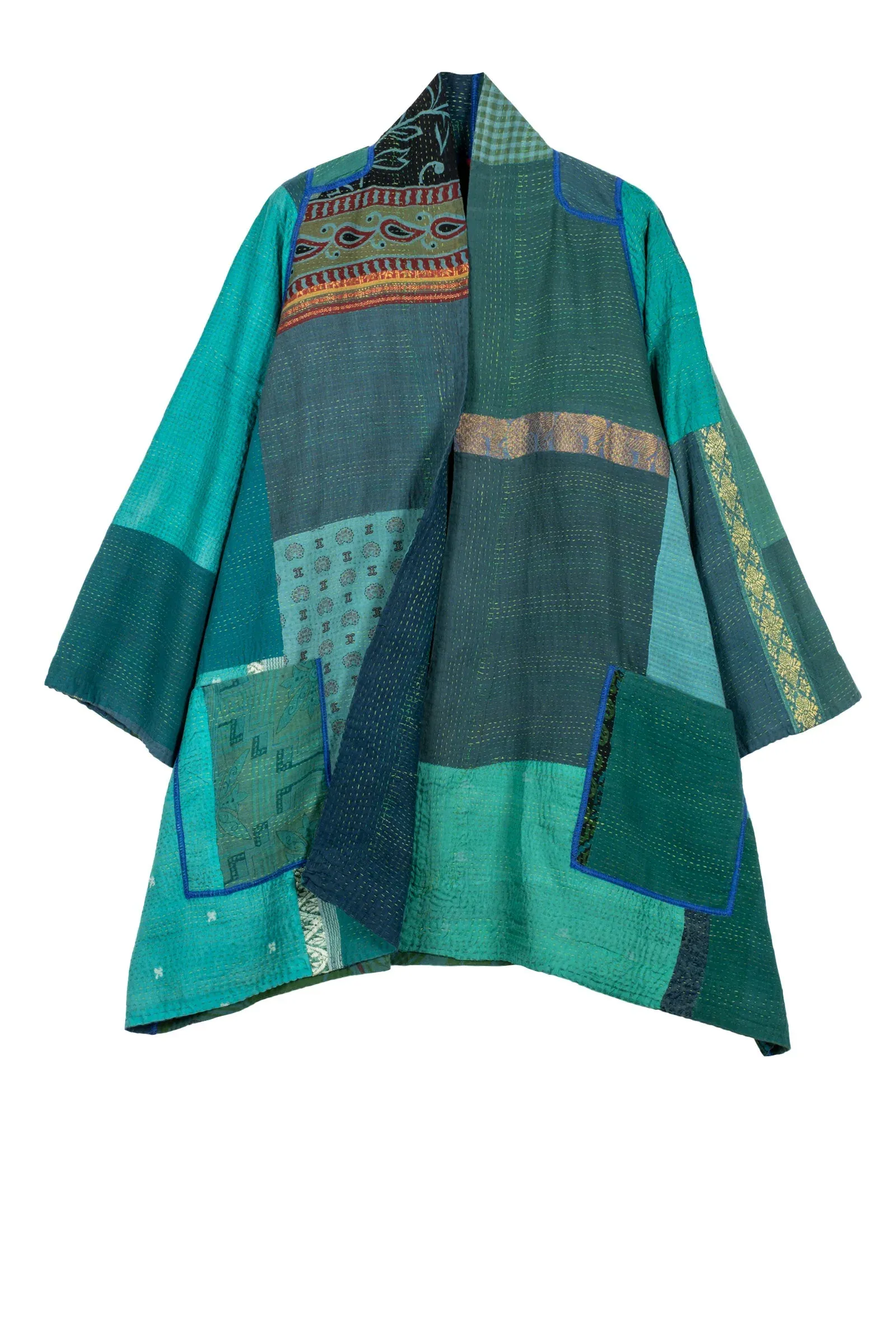 COTTON SILK SW PATCH KANTHA A-LINE JKT - ws2003-tel -