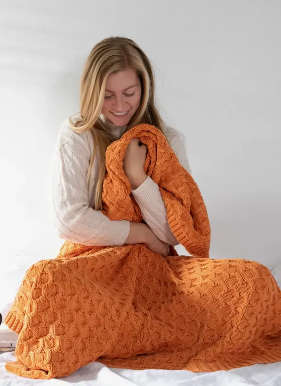 Cotton Throw Blanket | Curvy Orange