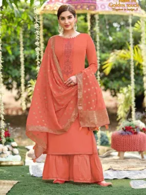 Cotton Unstitched Orange Salwar Suits Material for Ladies