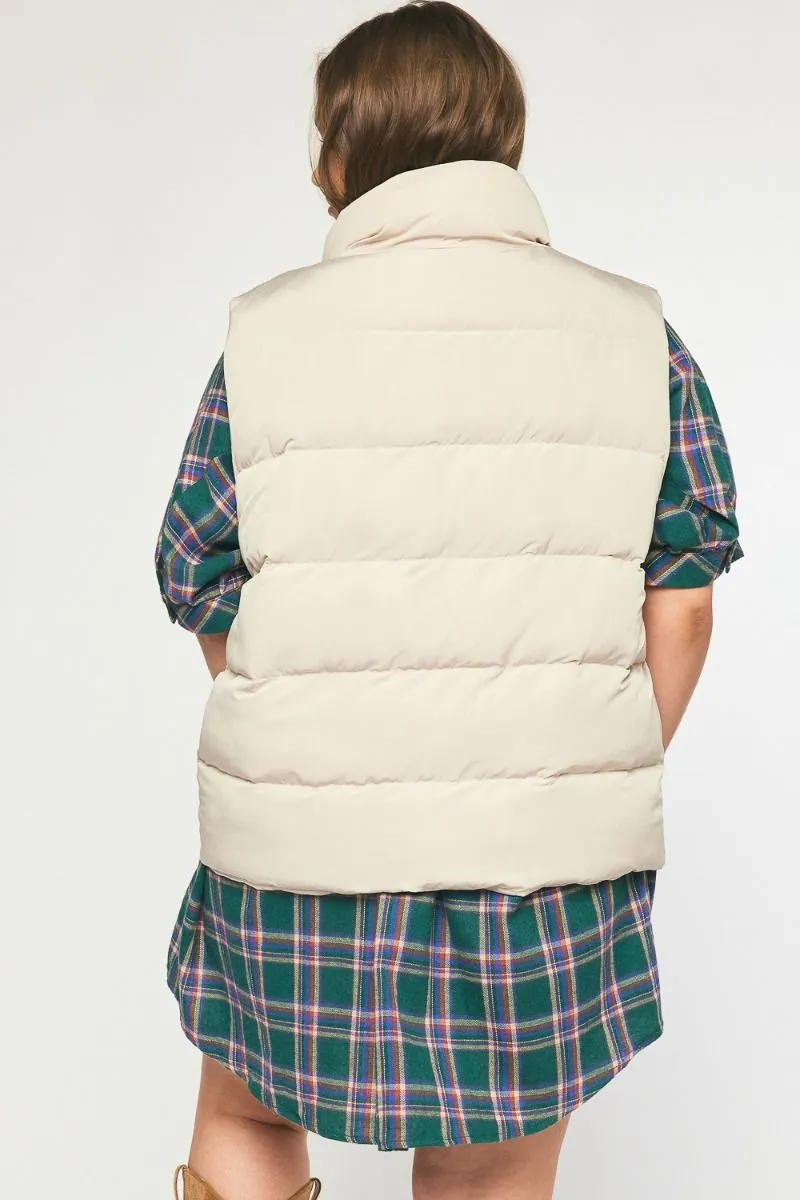 Cozy Up Cropped Puffer Vest - Sand *Regular & Curvy*