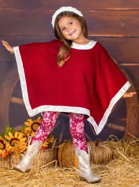 Cranberry Poncho and Rose Legging Set