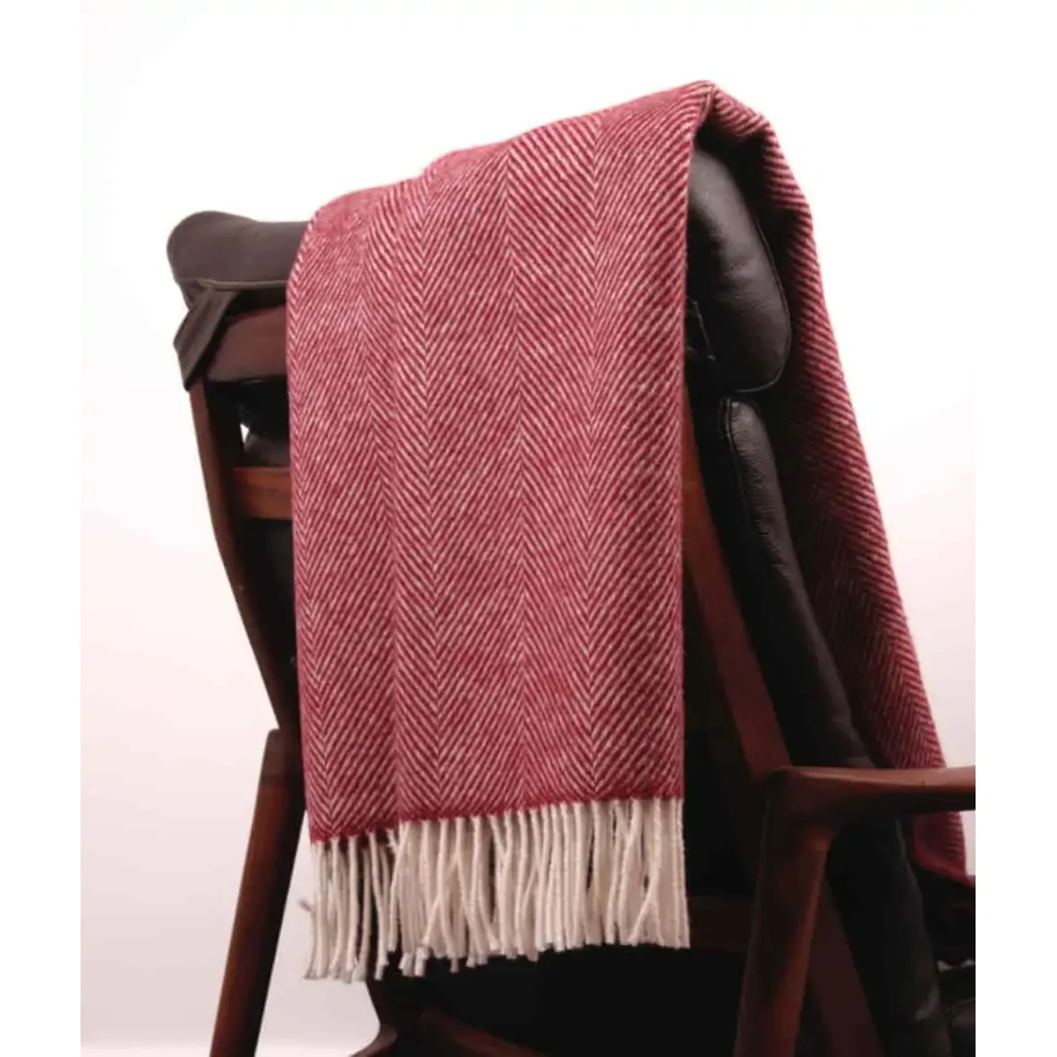 Crimson Red and White Pure New Wool Herringbone Dani Throw (190cm x 130cm)