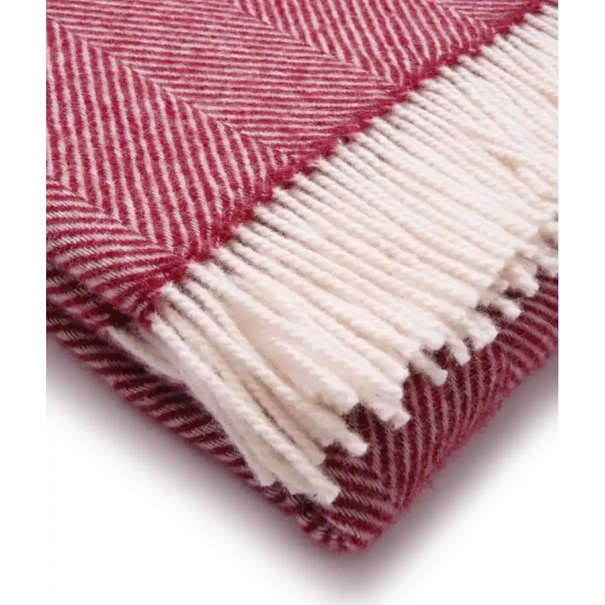 Crimson Red and White Pure New Wool Herringbone Dani Throw (190cm x 130cm)