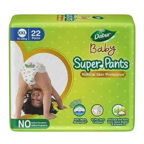 Dabur Baby Super Pants - XXL (22 pieces) | 15-25 kg | Baby Wipes Infused with Shea Butter & Vitamin E | Insta-Absorb Technology | Natural Skin Protection | NO Added Parabens & Fragrances