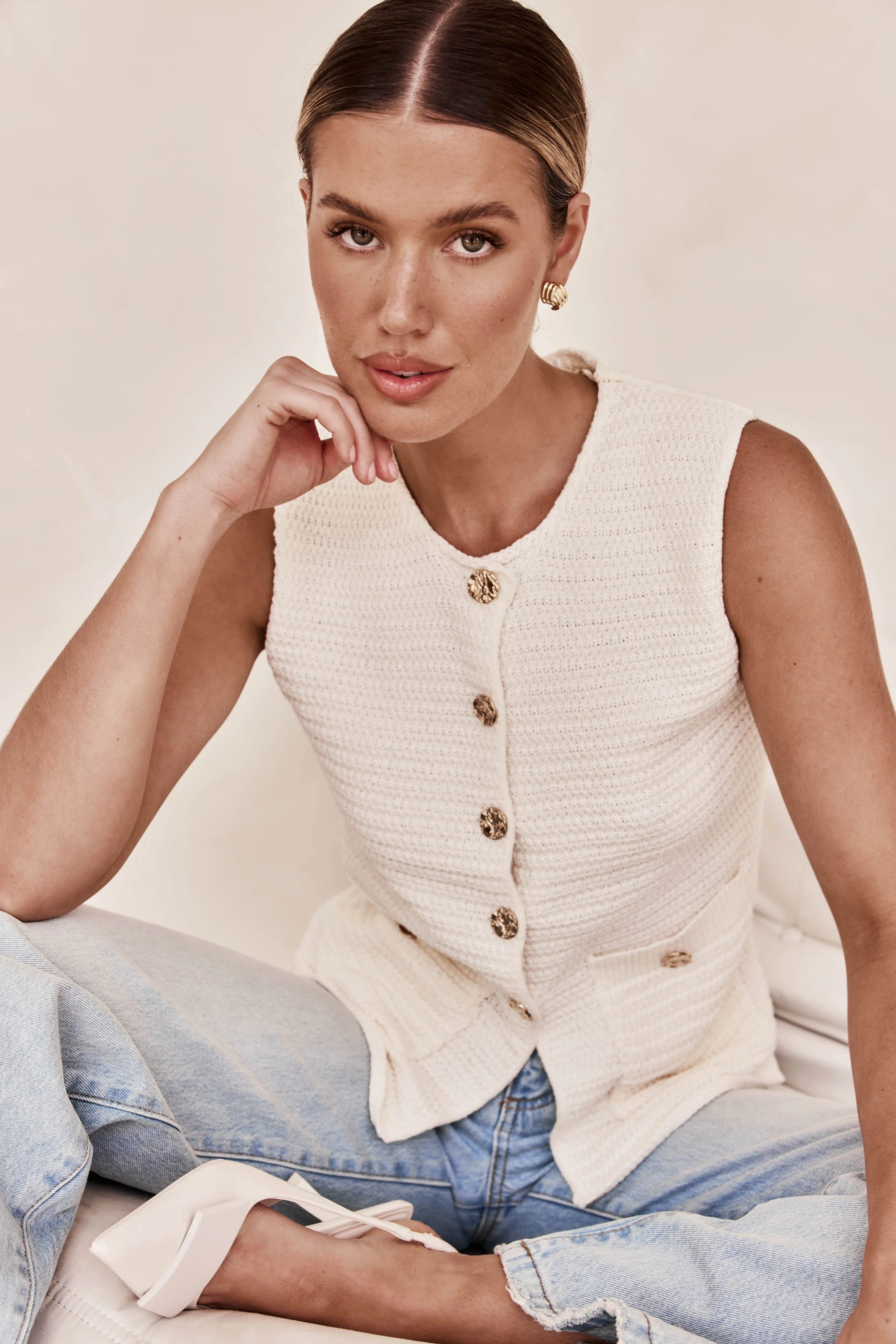 Dalia Knit Vest (Cream)