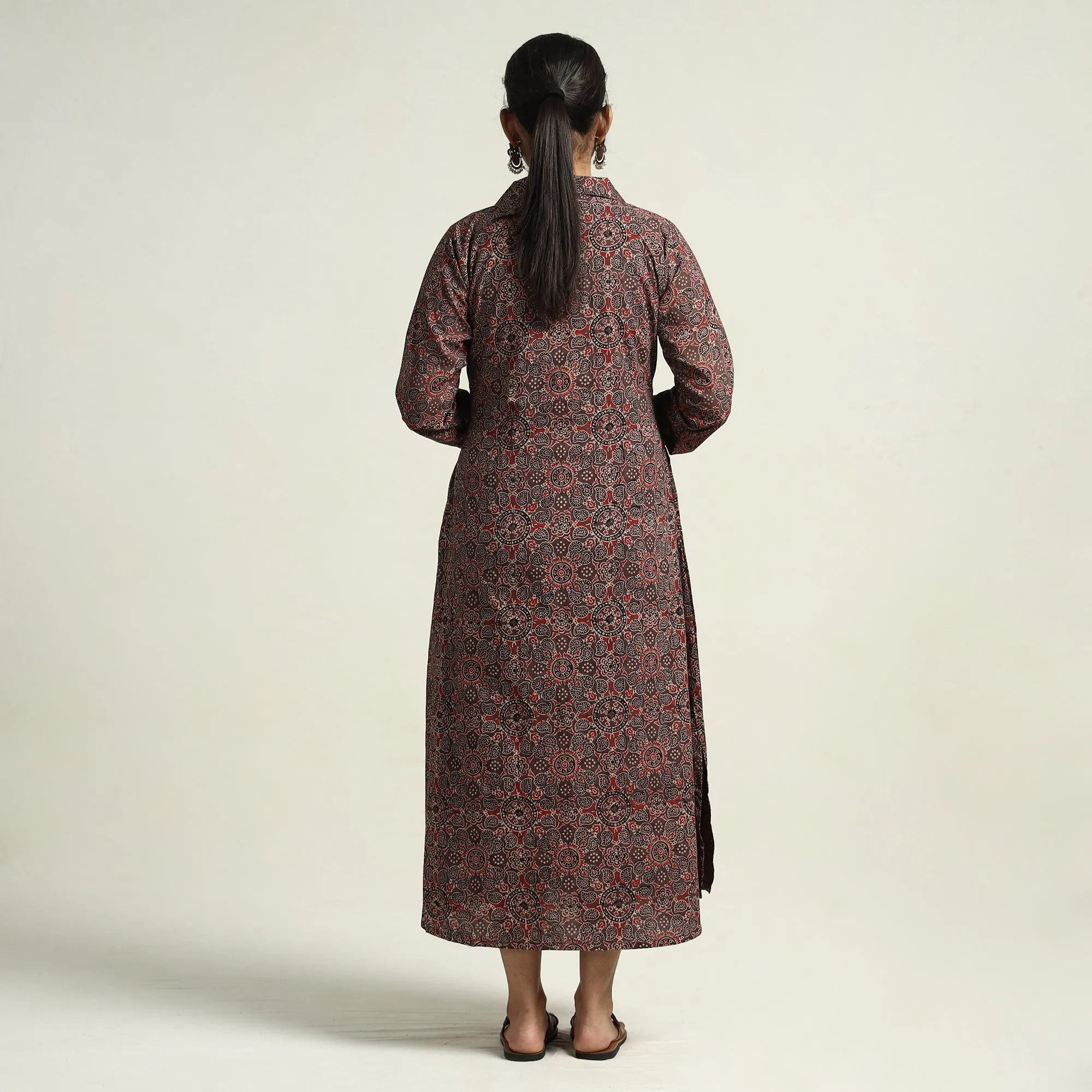 Dark Brown - Ajrakh Hand Block Printed Cotton Dress 16