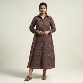 Dark Brown - Ajrakh Hand Block Printed Cotton Dress 16