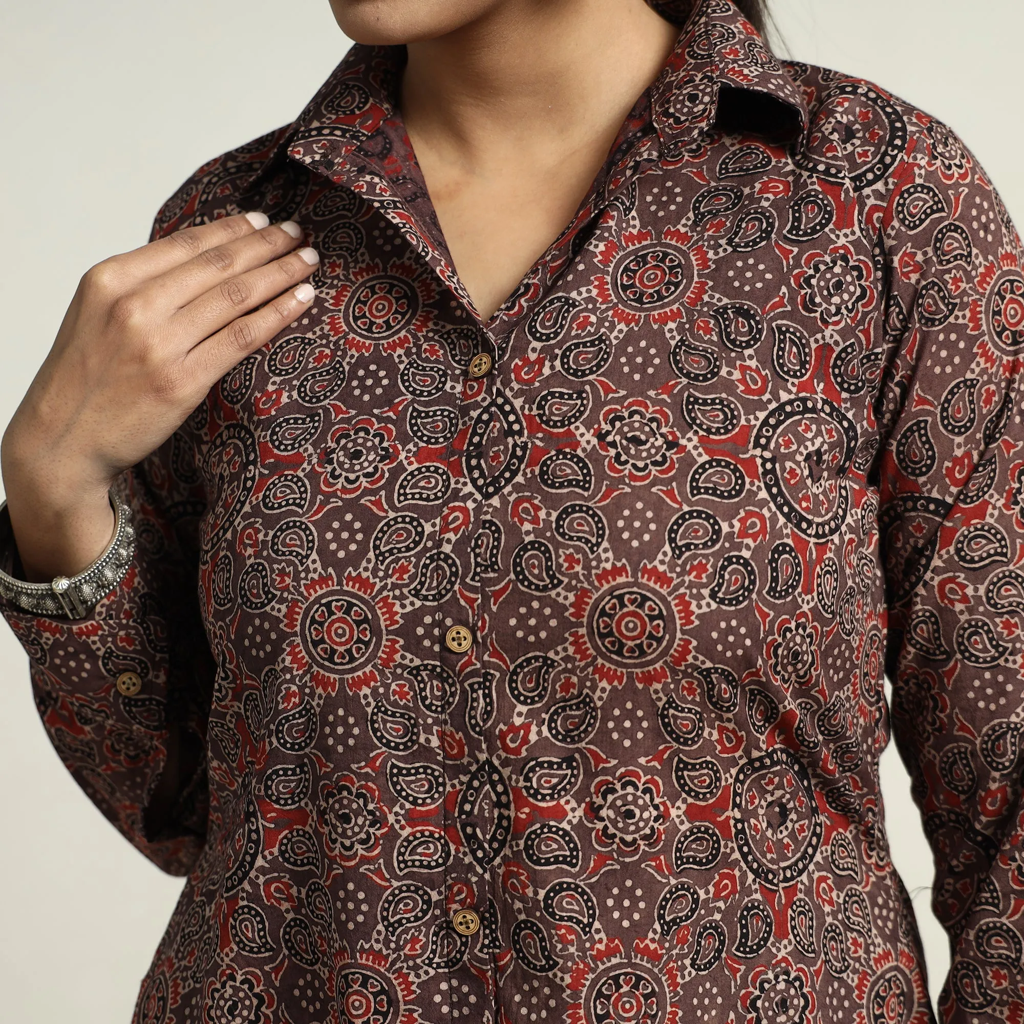 Dark Brown - Ajrakh Hand Block Printed Cotton Dress 16