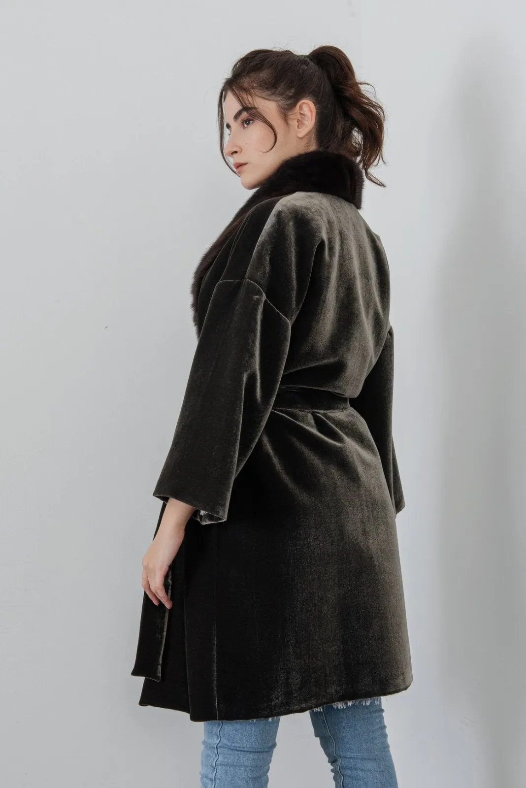 Dark Green Long Velvet Coat