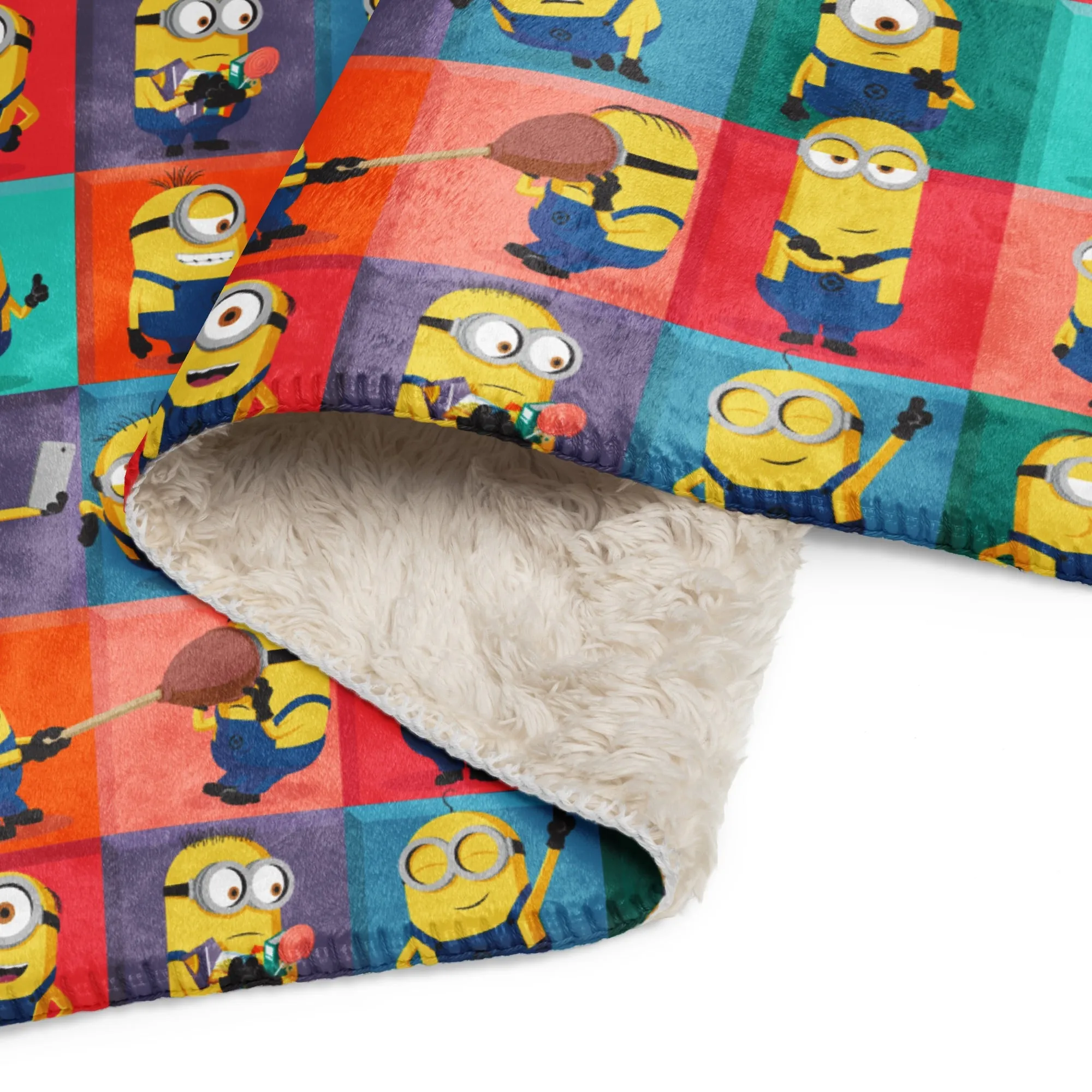 Despicable Me 4 Minion Pattern Sherpa Blanket