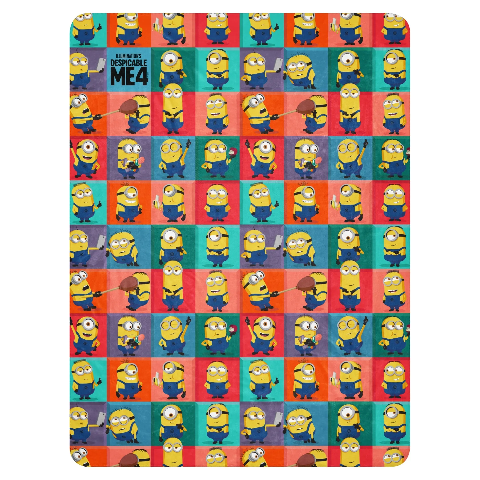 Despicable Me 4 Minion Pattern Sherpa Blanket