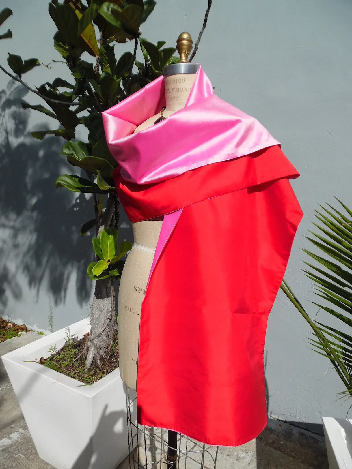 Double Sided Evening Shawl Red Candy Pink