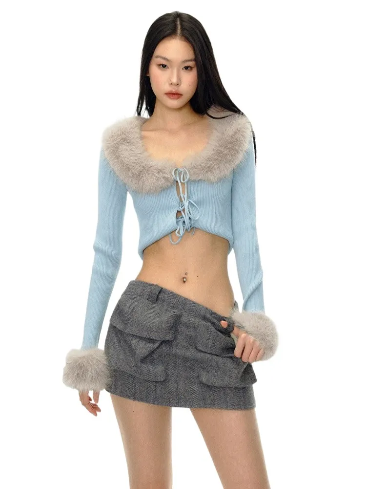 Eco-Friendly Fox Fur Removable Tie Knit Cardigan