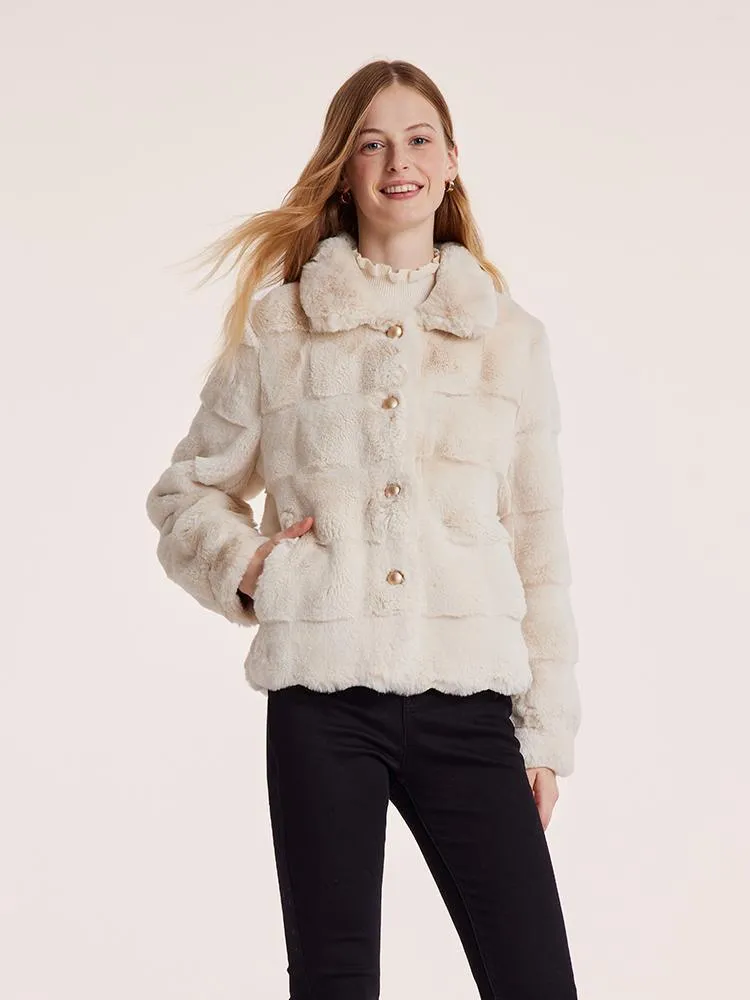 Eco-Friendly Fur Wave Cut Peter Pan Collar Short Coat