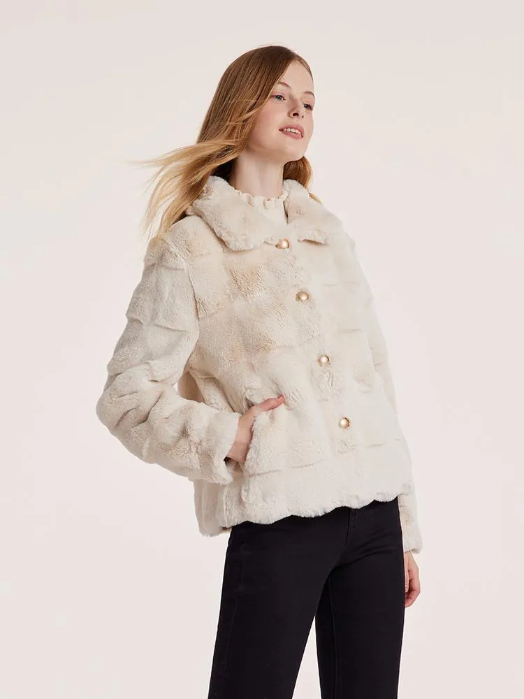 Eco-Friendly Fur Wave Cut Peter Pan Collar Short Coat