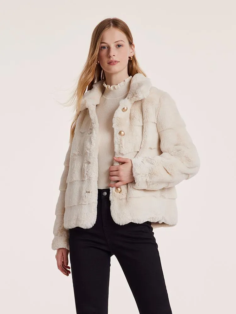 Eco-Friendly Fur Wave Cut Peter Pan Collar Short Coat