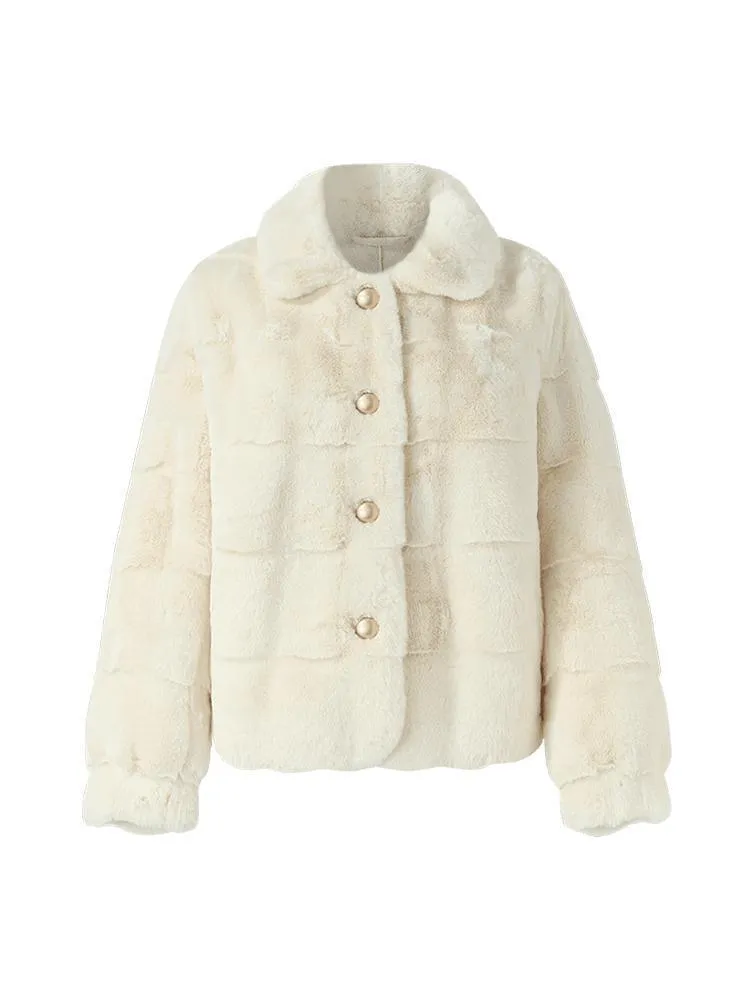 Eco-Friendly Fur Wave Cut Peter Pan Collar Short Coat