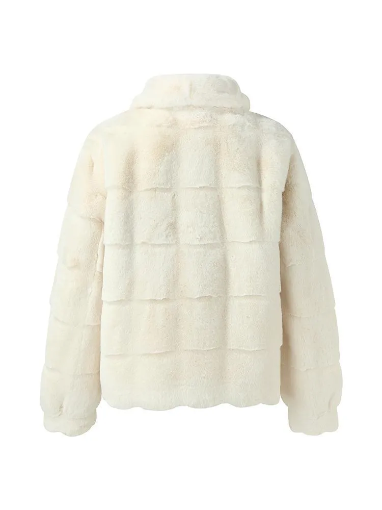 Eco-Friendly Fur Wave Cut Peter Pan Collar Short Coat