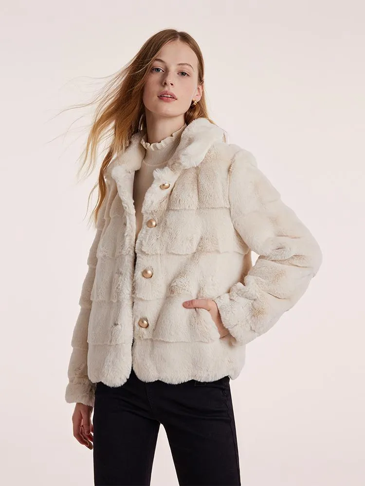 Eco-Friendly Fur Wave Cut Peter Pan Collar Short Coat