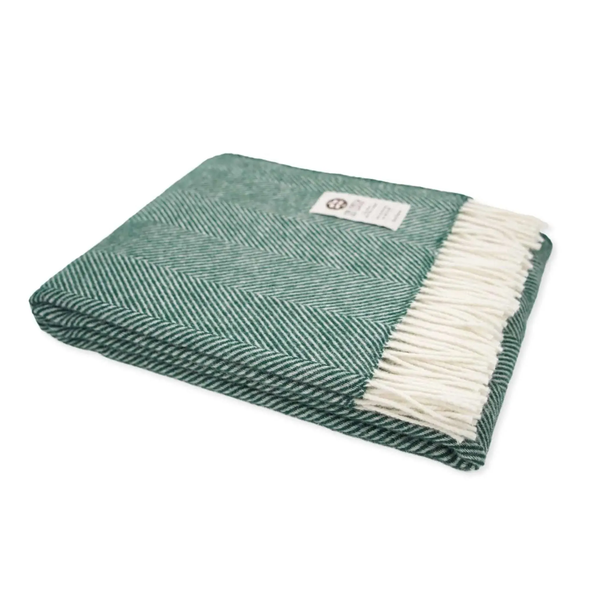 Eden Green and White Pure New Wool Herringbone Dani Throw (190cm x 130cm)