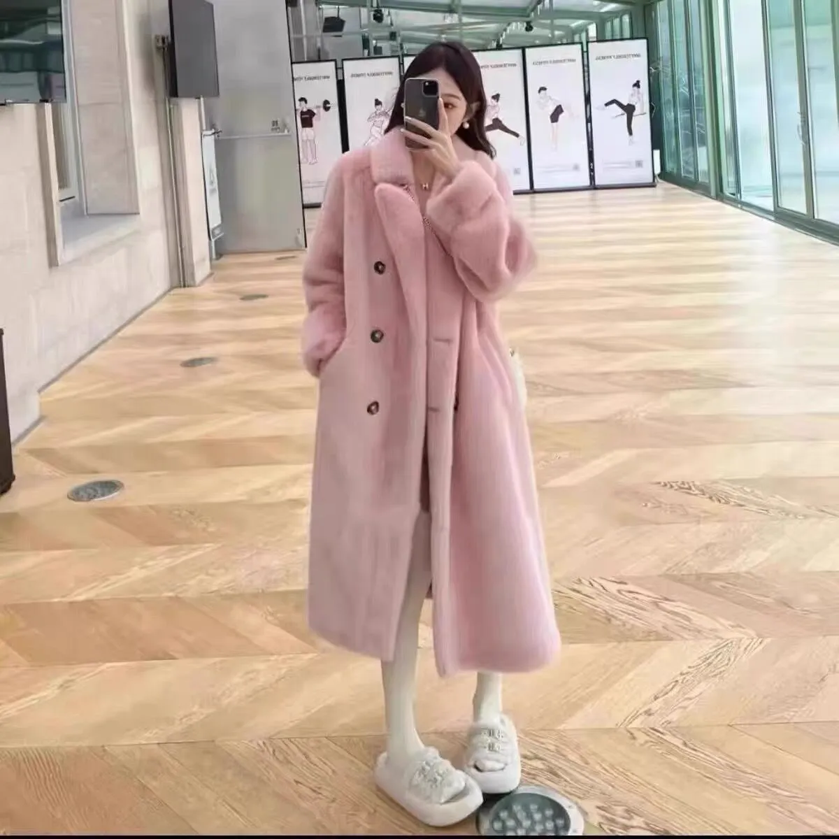 Fashionkova cold weather outfits Winter Environmental Protection Fur Faux Mink Velvet Long Loose Thickened Fur Integrated Suit Collar Fur Coat Coat for Women