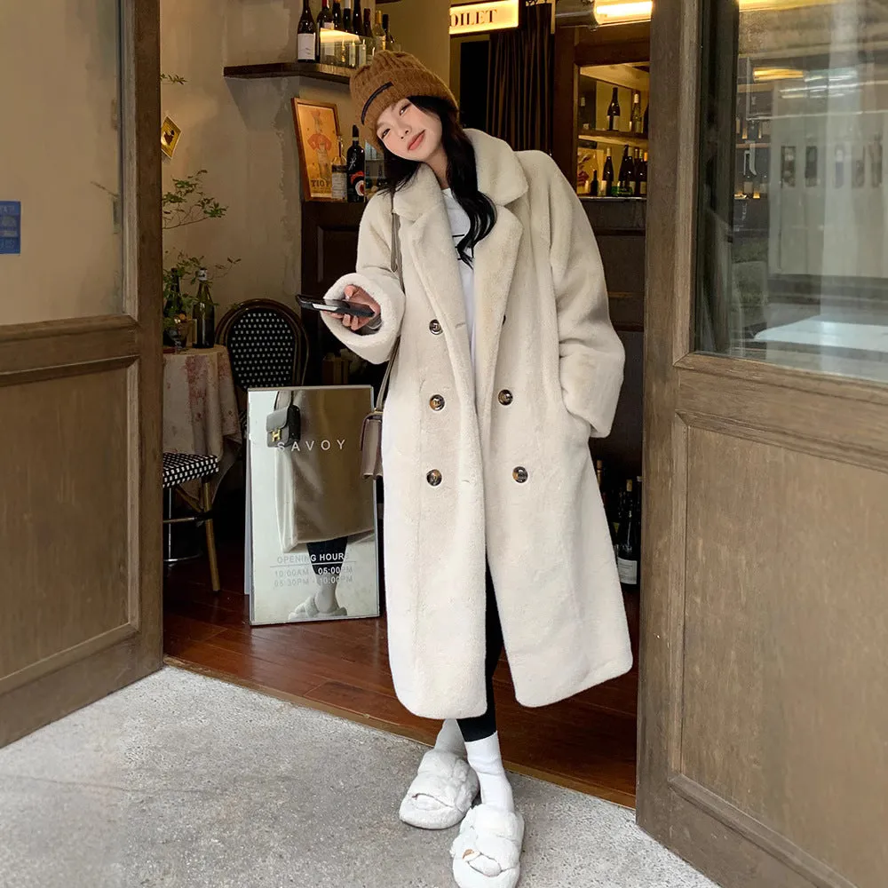 Fashionkova cold weather outfits Winter Environmental Protection Fur Faux Mink Velvet Long Loose Thickened Fur Integrated Suit Collar Fur Coat Coat for Women