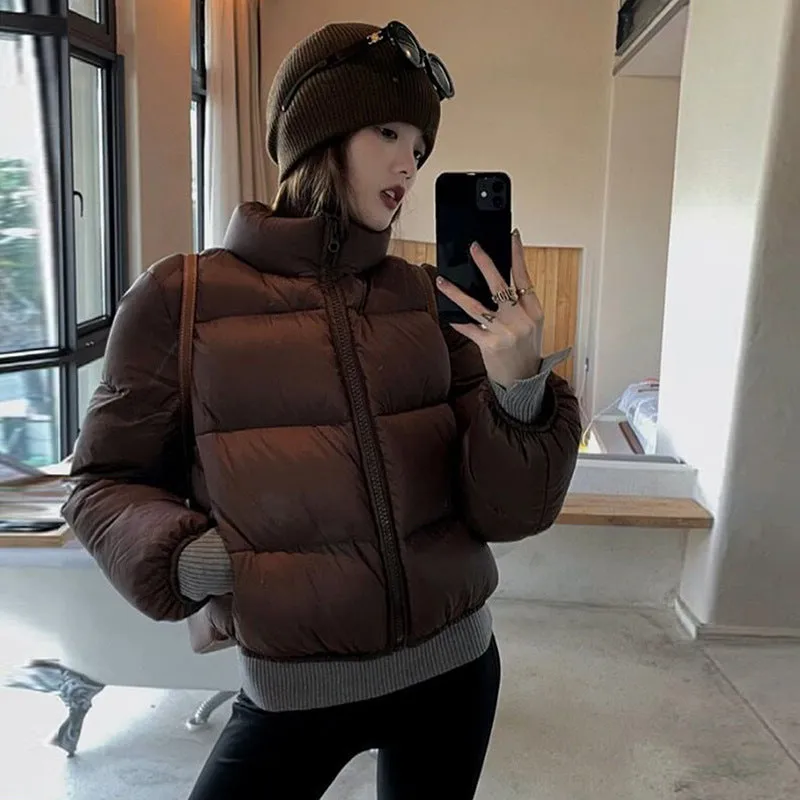 Fashionkova fashion outfits American Bread down Jacket Women's Short Winter Fashion Stand Collar Small Thickened Loose Couple Coat Fashion