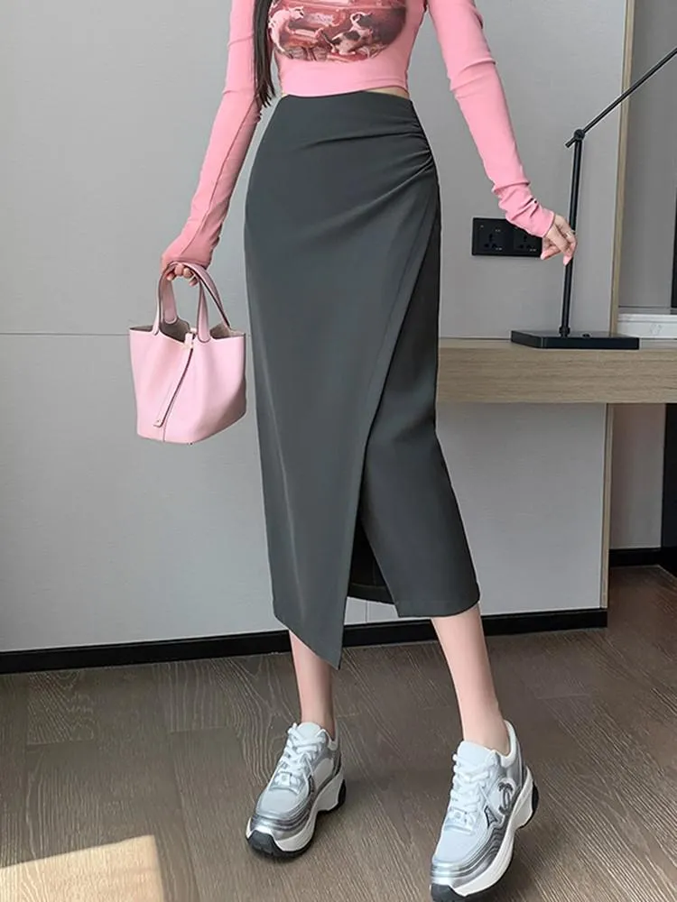 Fashionkova High Waist Pencil Skirt Women New Arrival 2024 Autumn Korean Style Solid Color Elegant Slim Office Lady Long Skirts