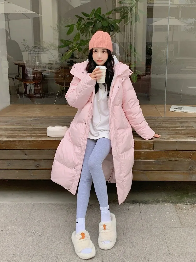 Fashionkova shoes High-End Extended down Jacket Women over the Knee 2024 Thick Loose Couple Men and Women Winter Student Coat