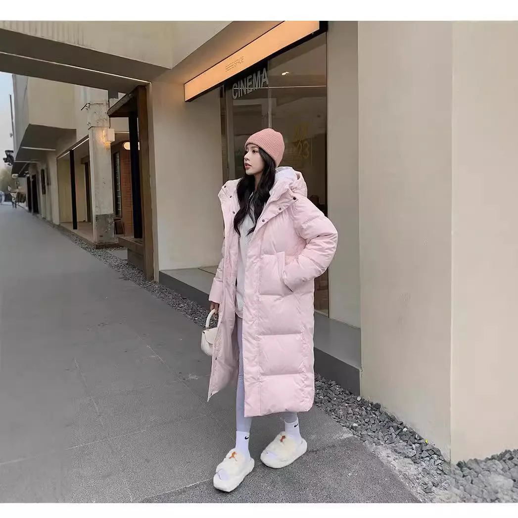 Fashionkova shoes High-End Extended down Jacket Women over the Knee 2024 Thick Loose Couple Men and Women Winter Student Coat