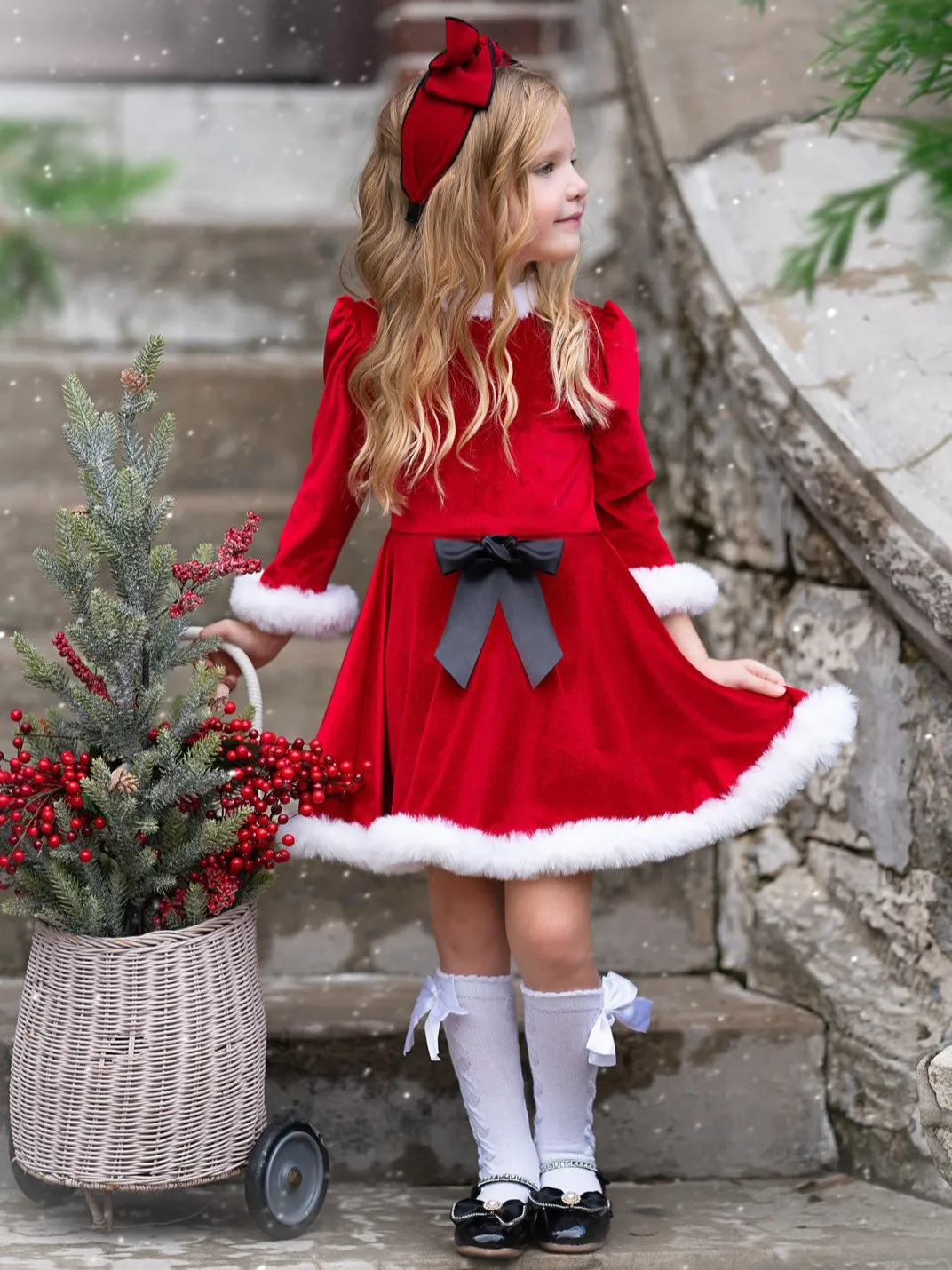 Festive Feelings Velour and Fur Trim Dress