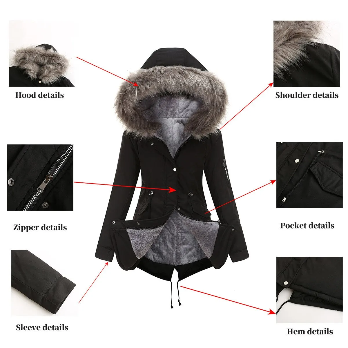 Fleece Lined Parka Jacket for Women (7 colors)