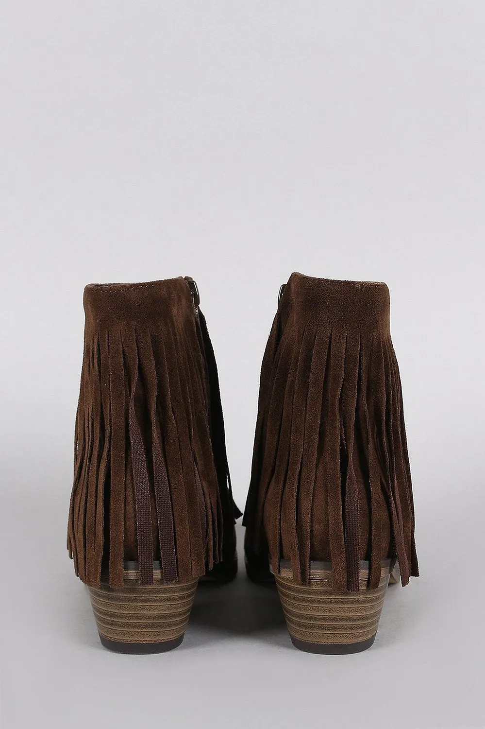 Fringe Round Toe Cowgirl Vegan Suede Ankle Women's Boots