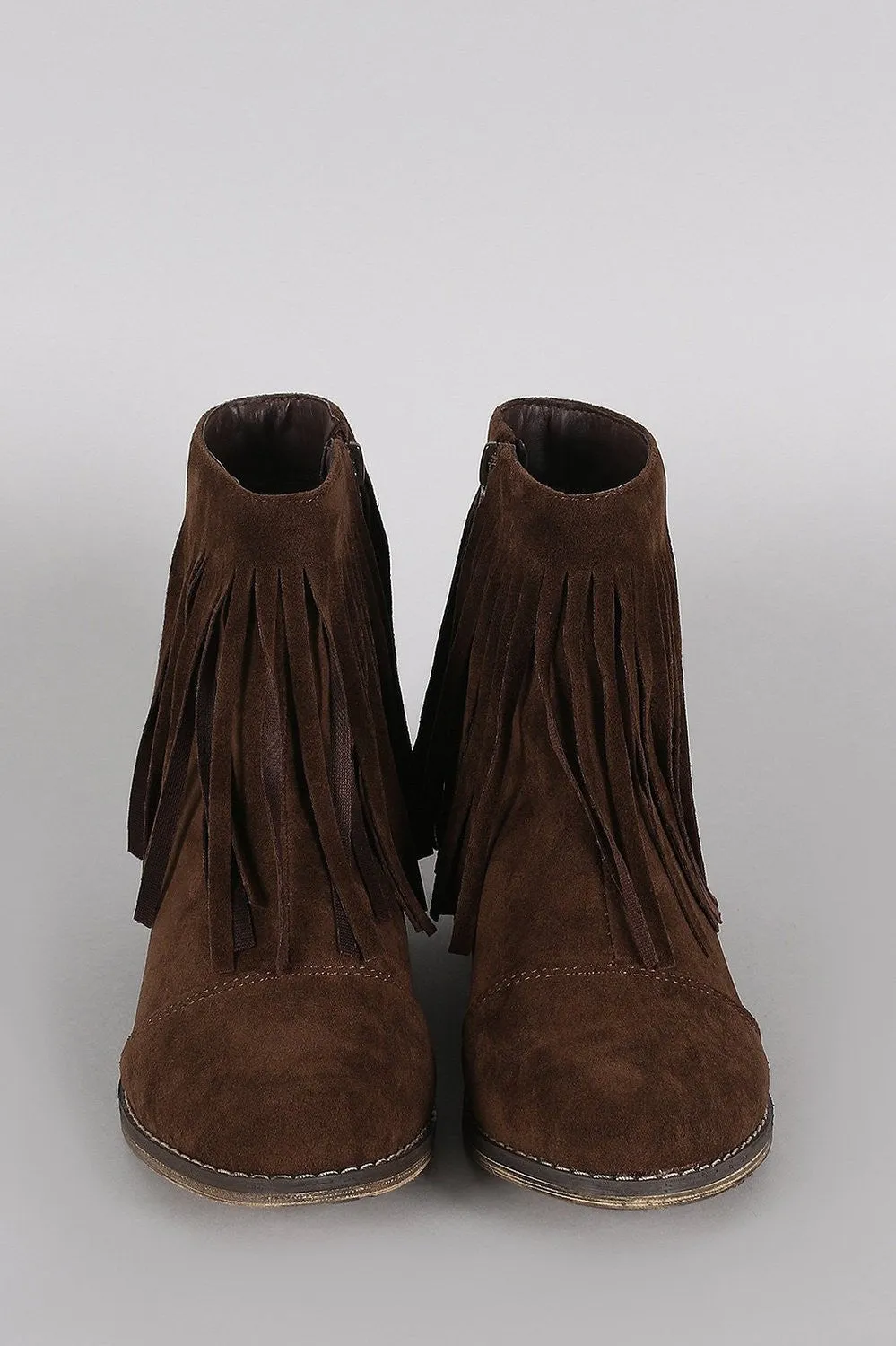 Fringe Round Toe Cowgirl Vegan Suede Ankle Women's Boots