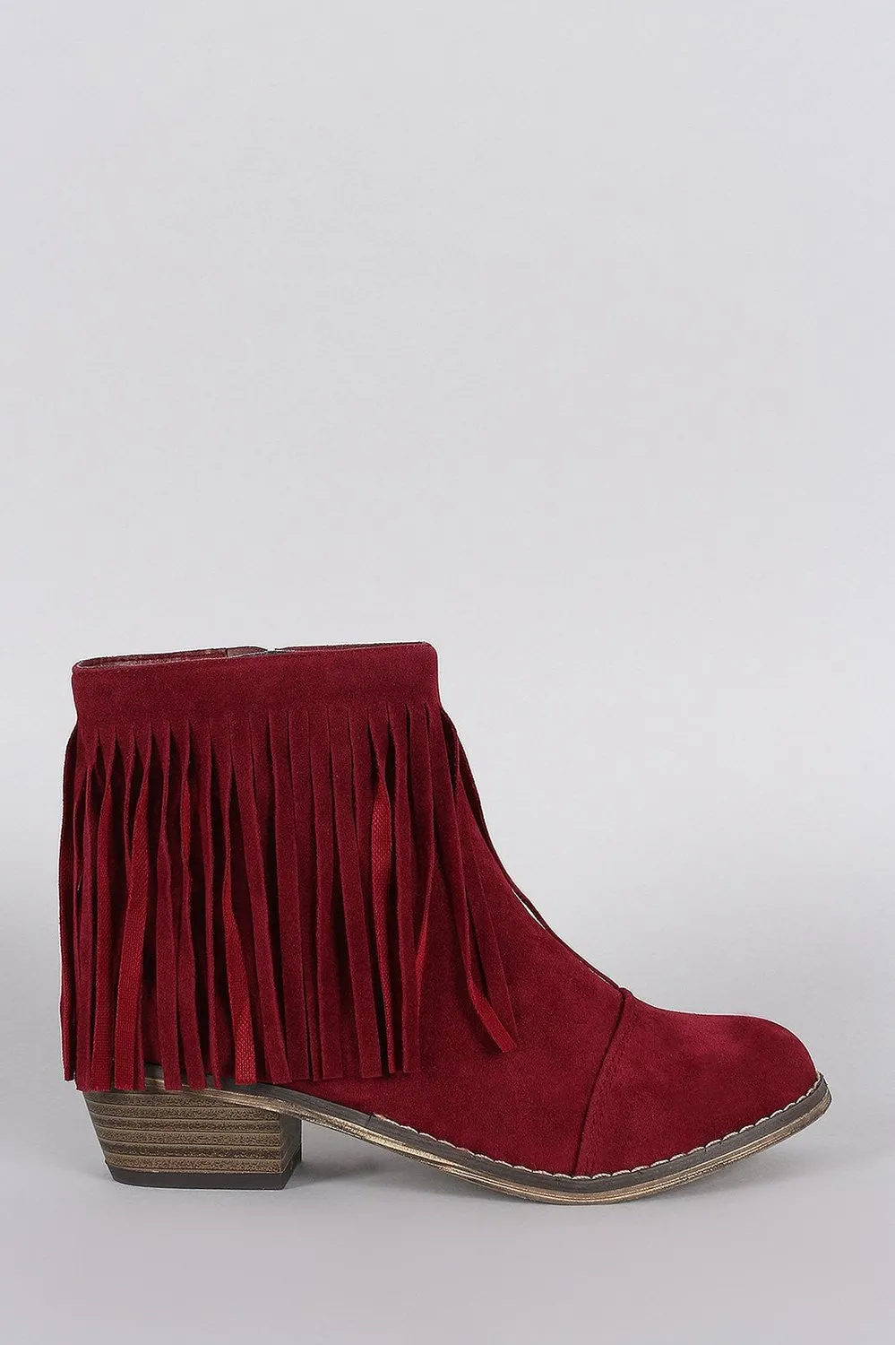 Fringe Round Toe Cowgirl Vegan Suede Ankle Women's Boots