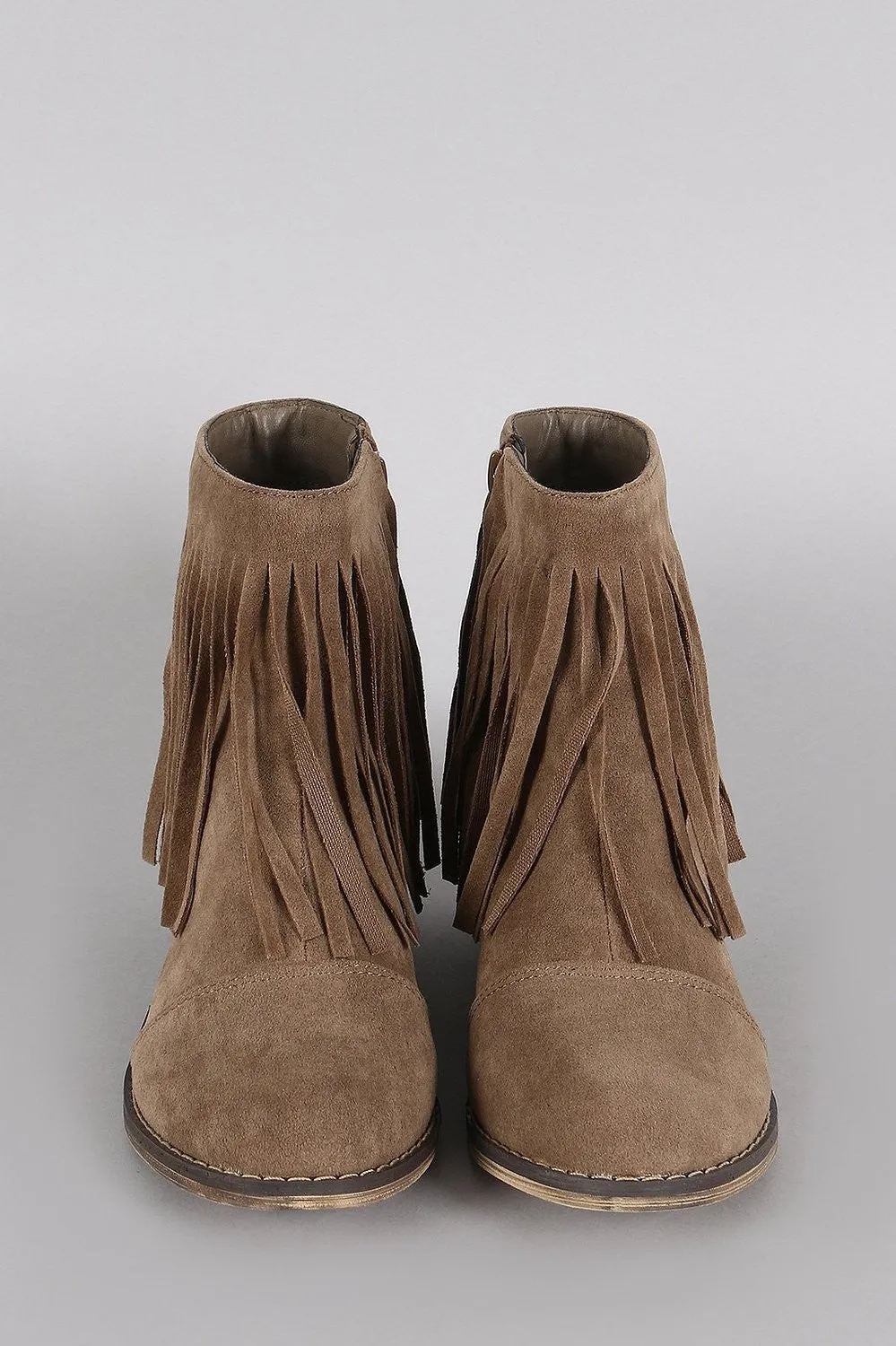 Fringe Round Toe Cowgirl Vegan Suede Ankle Women's Boots