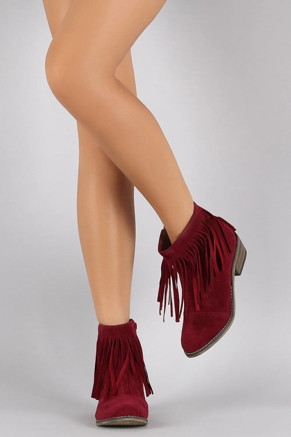 Fringe Round Toe Cowgirl Vegan Suede Ankle Women's Boots