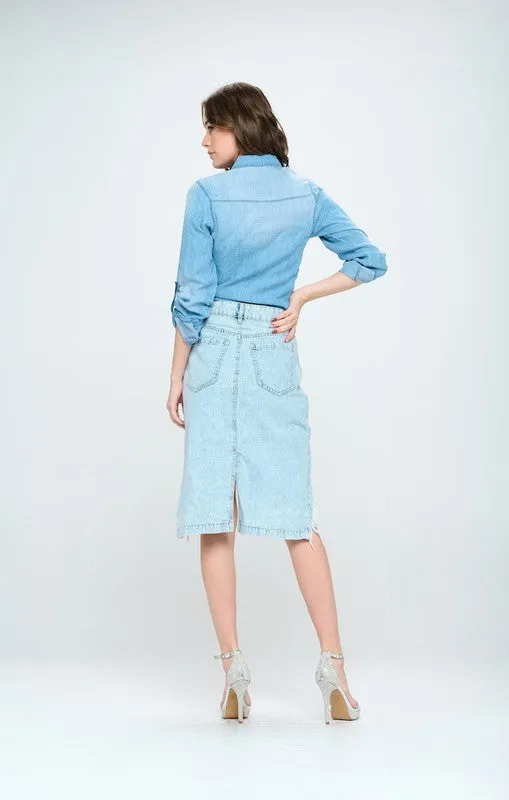 FRONT DESTROYED DENIM SKIRT