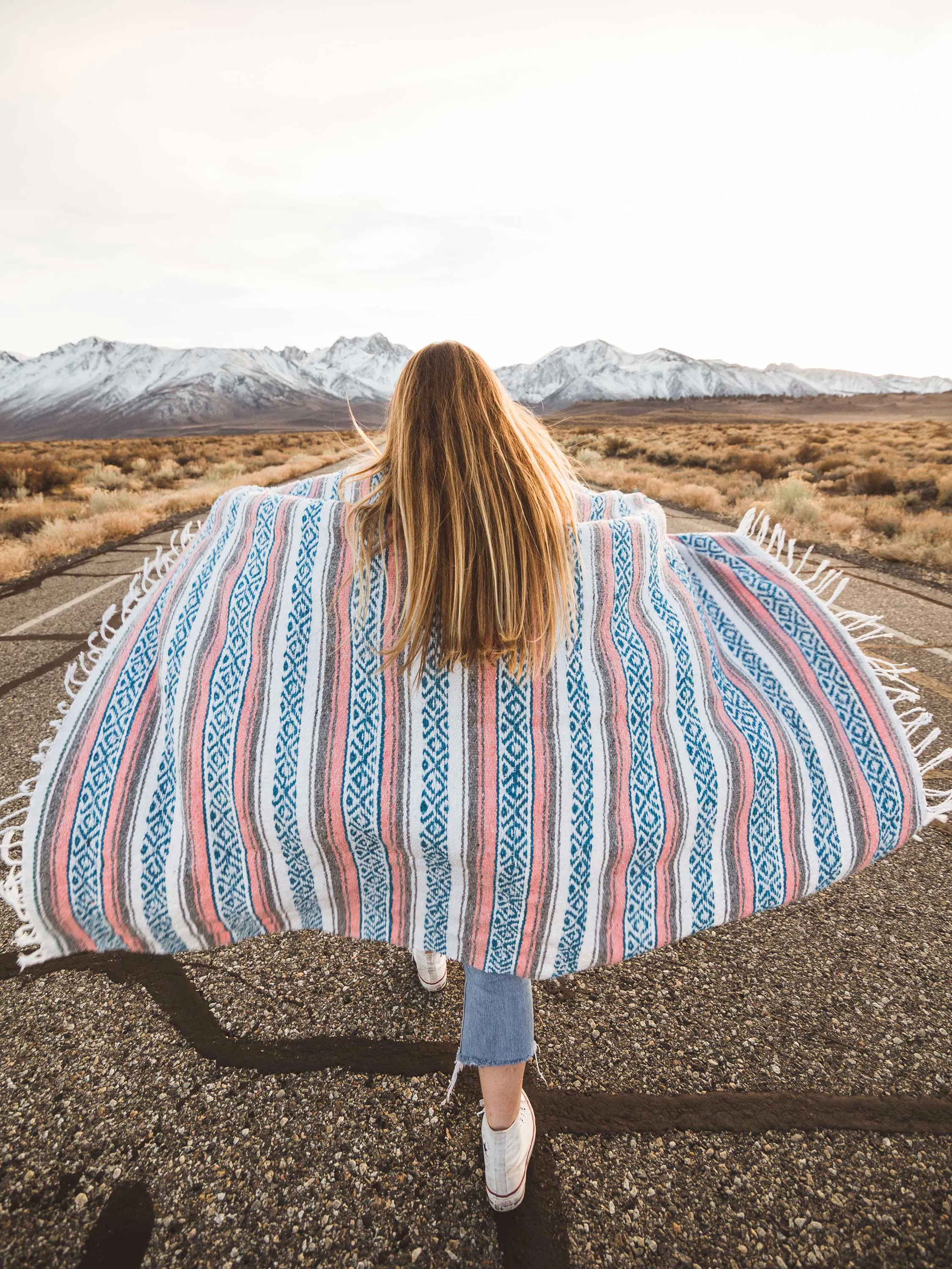 Gray Blush Traditional Mexican Blanket