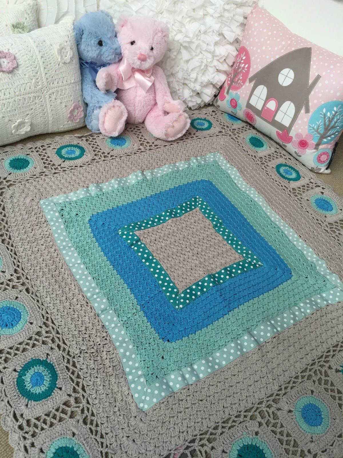 Hand Crochet baby blanket in Teal