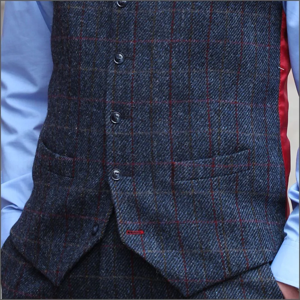 Harris Tweed Blue with Wine Check Waist Coat--